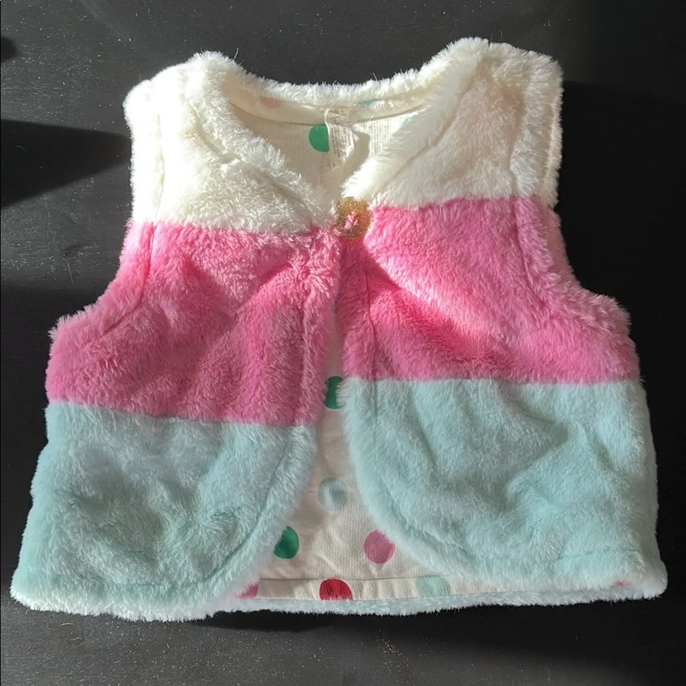 Matilda Jane Faux Fur Vest in Cream, Pink, & Blue